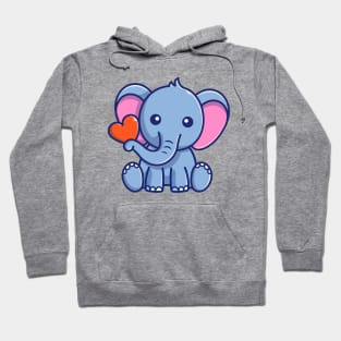 Cute Elephant Sitting With Love Cartoon Hoodie